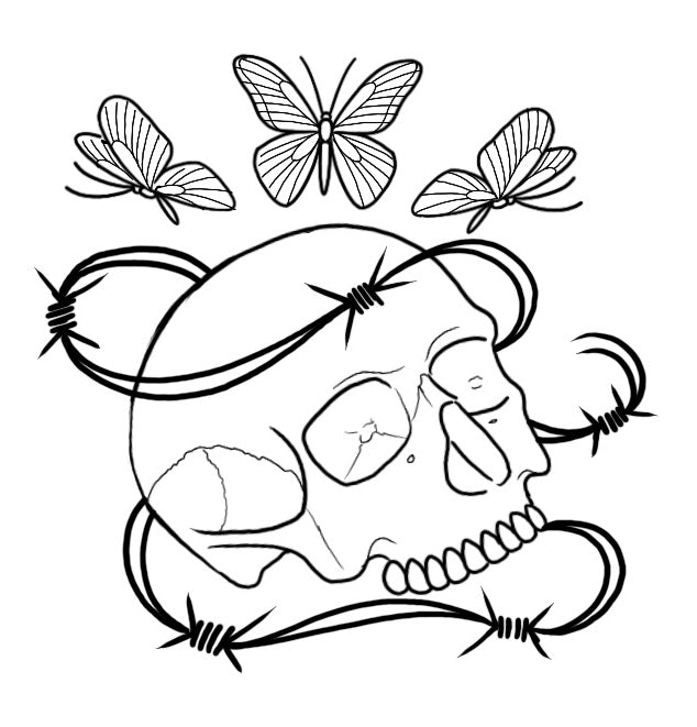 Barbed skull -n- butterflies